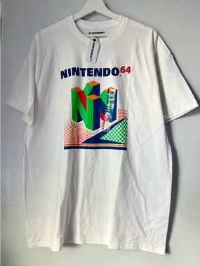 Nintendo 64 T- Shirt Graphic Logo Retro Gaming White Tee Adult XL N64
